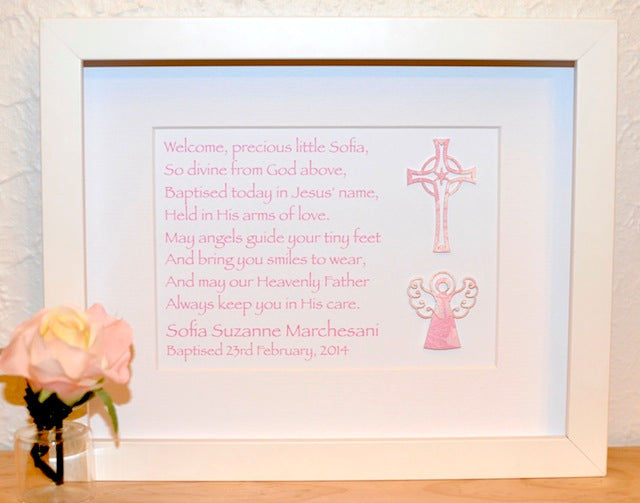 Baby Girls Baptism Present - Angel or Butterfly and Cross