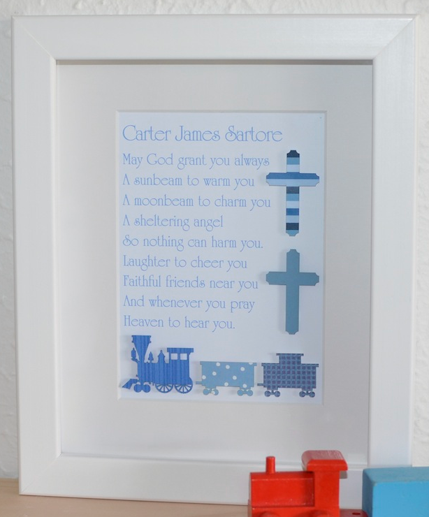 Boys Christening Cross & Trains 20x25cm