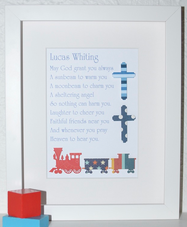 Boys Christening Cross & Trains 20x25cm
