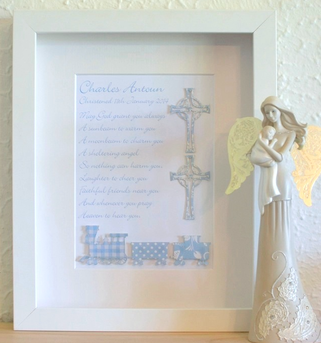 Boys Christening Cross & Trains 20x25cm