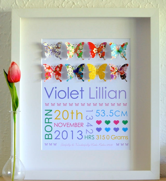 Baby Birth Details - Butterflies Brights 28x35cm