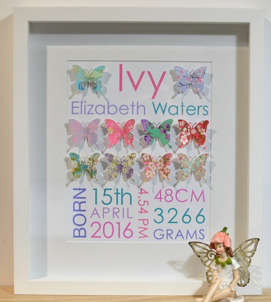 Baby Birth Details - Butterflies Brights 28x35cm