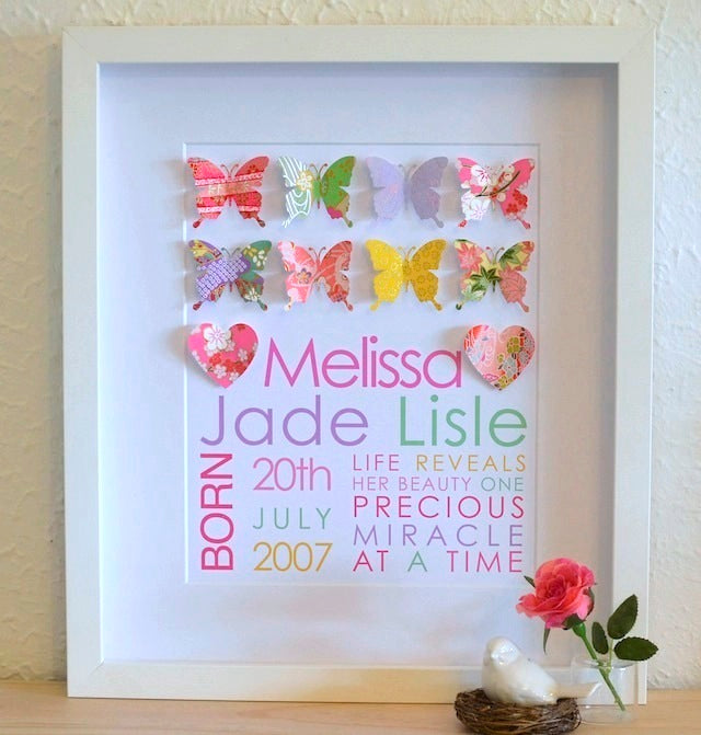Baby Birth Details - Butterflies Brights 28x35cm