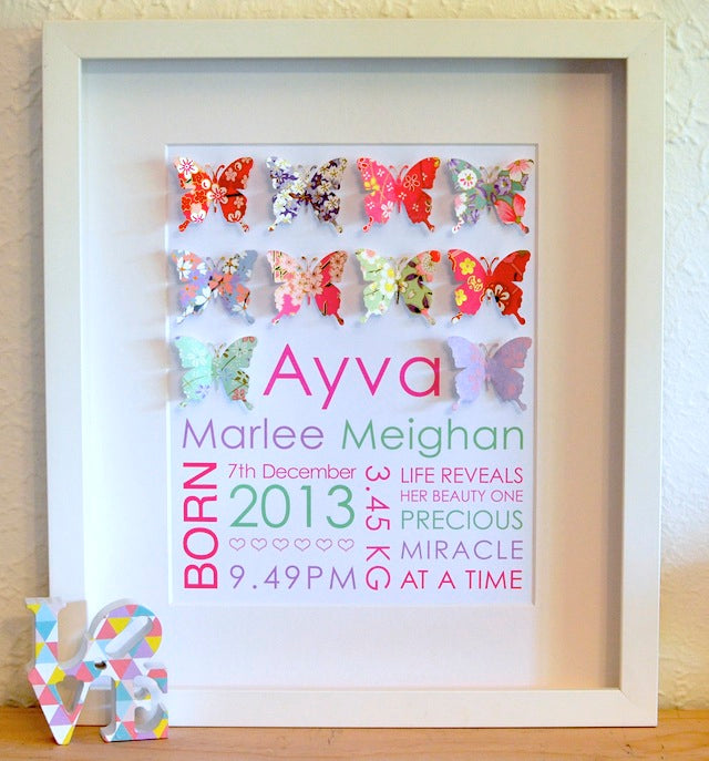 Baby Birth Details - Butterflies Brights 28x35cm